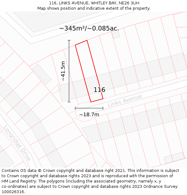 116, LINKS AVENUE, WHITLEY BAY, NE26 3UH: Plot and title map