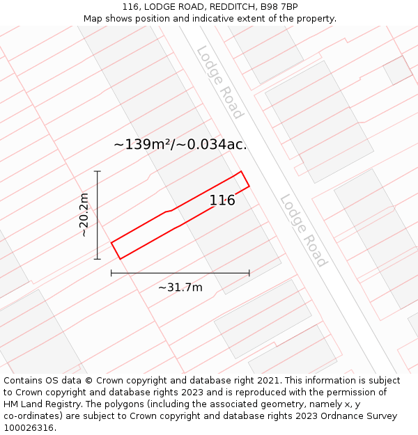 116, LODGE ROAD, REDDITCH, B98 7BP: Plot and title map