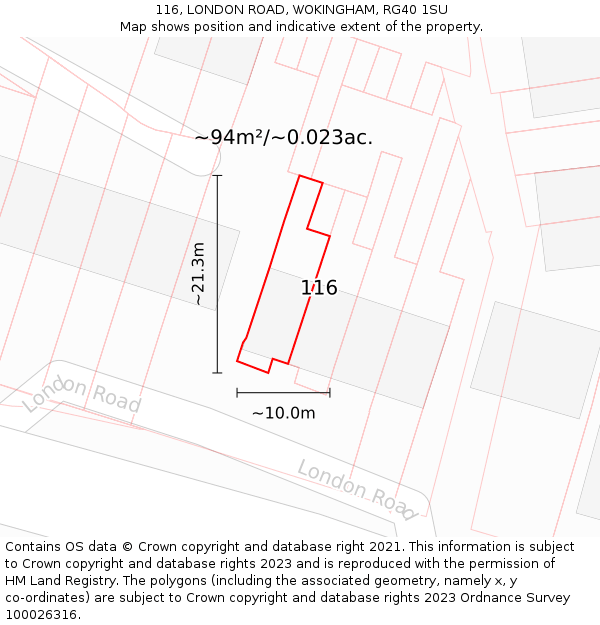 116, LONDON ROAD, WOKINGHAM, RG40 1SU: Plot and title map
