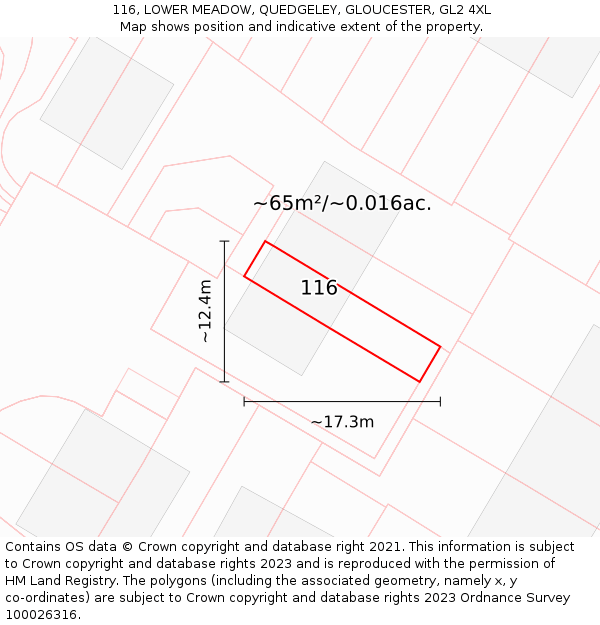 116, LOWER MEADOW, QUEDGELEY, GLOUCESTER, GL2 4XL: Plot and title map