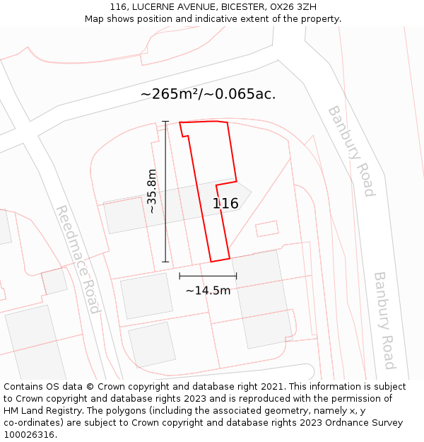 116, LUCERNE AVENUE, BICESTER, OX26 3ZH: Plot and title map