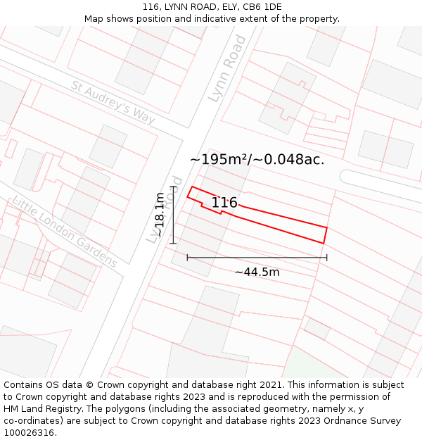 116, LYNN ROAD, ELY, CB6 1DE: Plot and title map