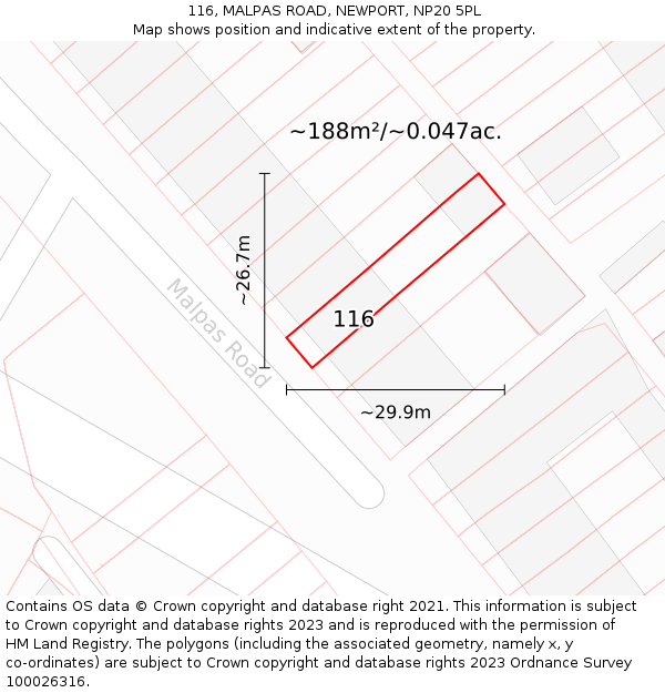 116, MALPAS ROAD, NEWPORT, NP20 5PL: Plot and title map