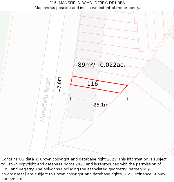 116, MANSFIELD ROAD, DERBY, DE1 3RA: Plot and title map