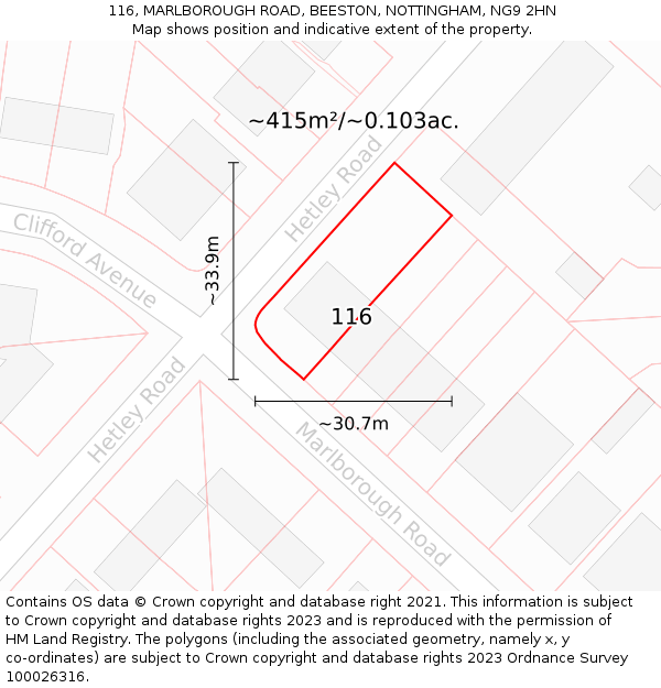 116, MARLBOROUGH ROAD, BEESTON, NOTTINGHAM, NG9 2HN: Plot and title map
