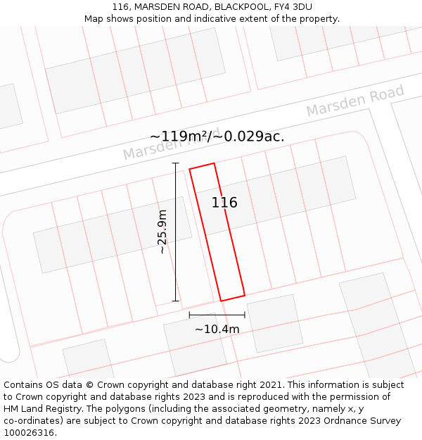 116, MARSDEN ROAD, BLACKPOOL, FY4 3DU: Plot and title map