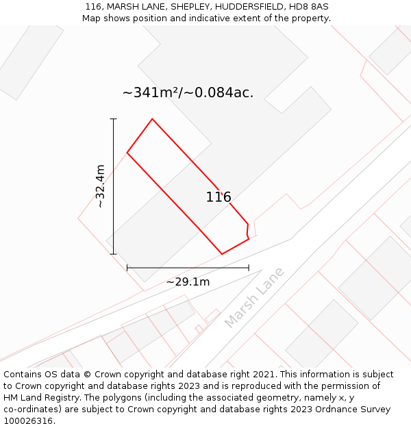 116, MARSH LANE, SHEPLEY, HUDDERSFIELD, HD8 8AS: Plot and title map
