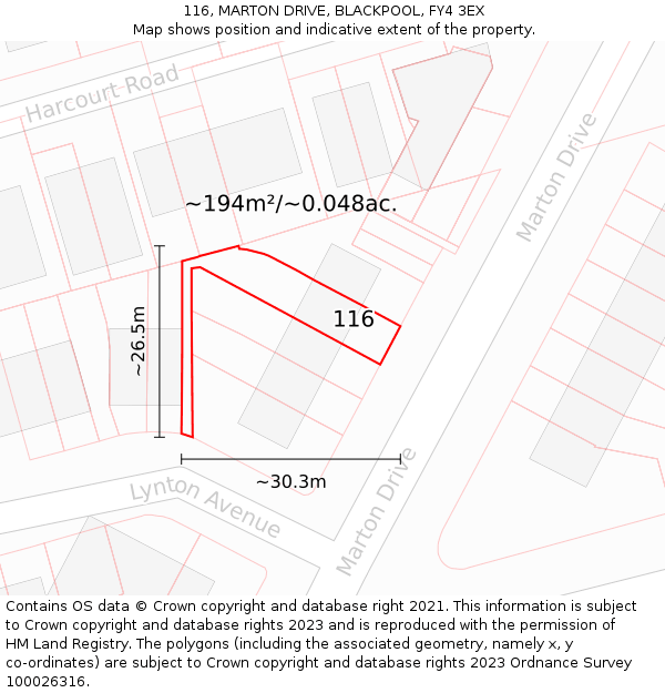 116, MARTON DRIVE, BLACKPOOL, FY4 3EX: Plot and title map