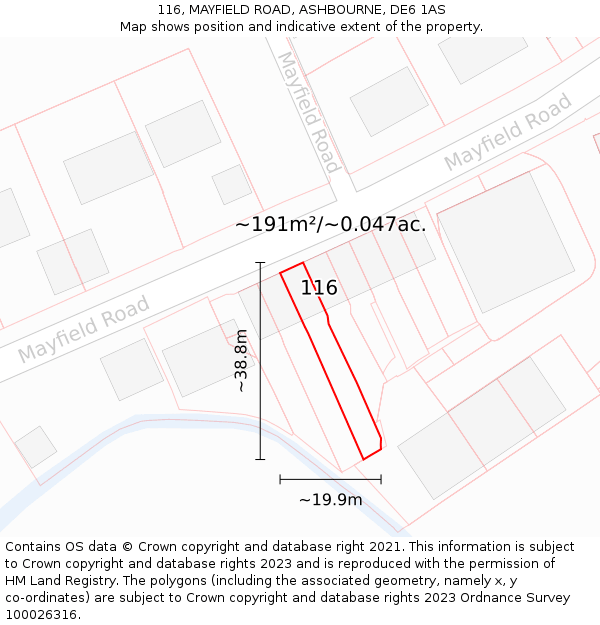 116, MAYFIELD ROAD, ASHBOURNE, DE6 1AS: Plot and title map
