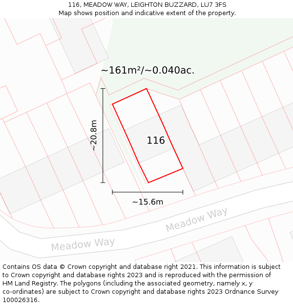 116, MEADOW WAY, LEIGHTON BUZZARD, LU7 3FS: Plot and title map