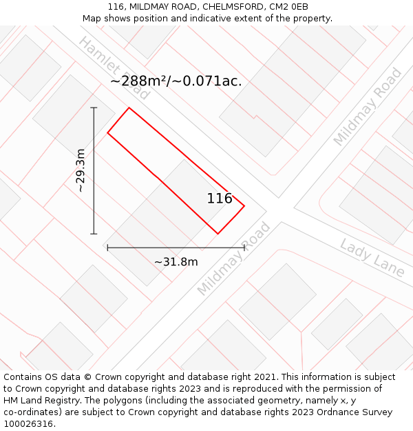 116, MILDMAY ROAD, CHELMSFORD, CM2 0EB: Plot and title map