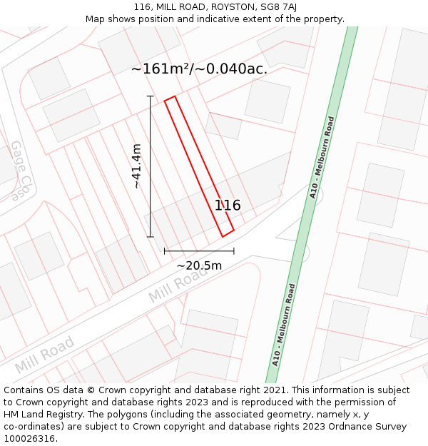 116, MILL ROAD, ROYSTON, SG8 7AJ: Plot and title map