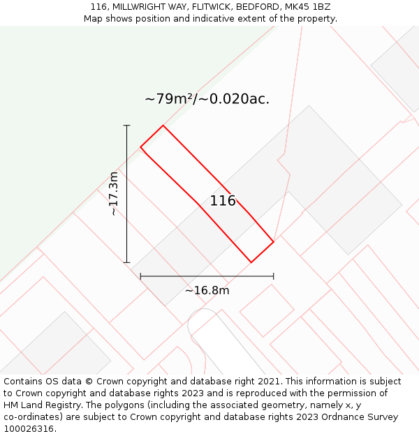 116, MILLWRIGHT WAY, FLITWICK, BEDFORD, MK45 1BZ: Plot and title map