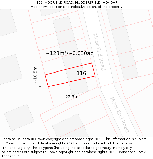 116, MOOR END ROAD, HUDDERSFIELD, HD4 5HF: Plot and title map