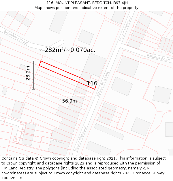 116, MOUNT PLEASANT, REDDITCH, B97 4JH: Plot and title map