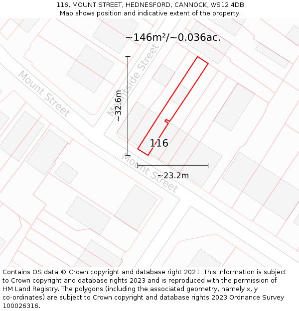 116, MOUNT STREET, HEDNESFORD, CANNOCK, WS12 4DB: Plot and title map