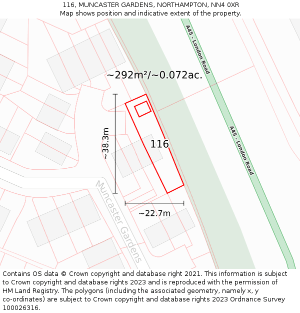 116, MUNCASTER GARDENS, NORTHAMPTON, NN4 0XR: Plot and title map