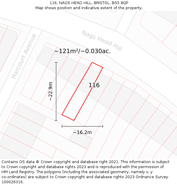 116, NAGS HEAD HILL, BRISTOL, BS5 8QP: Plot and title map