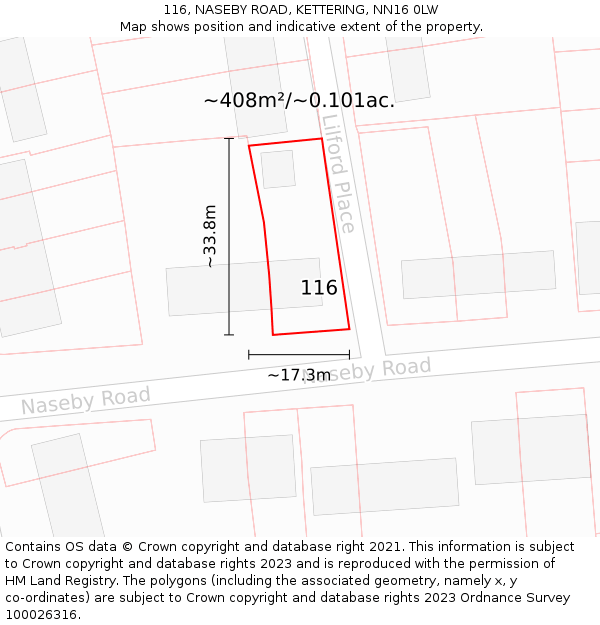 116, NASEBY ROAD, KETTERING, NN16 0LW: Plot and title map