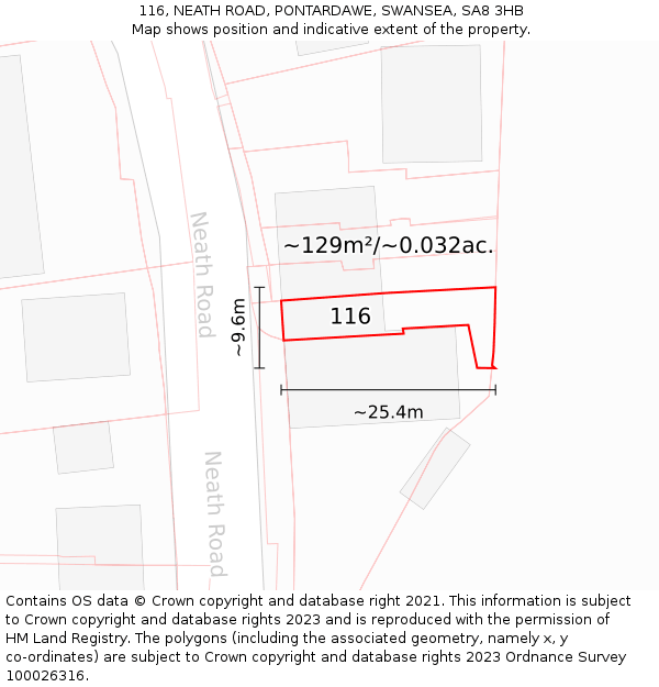 116, NEATH ROAD, PONTARDAWE, SWANSEA, SA8 3HB: Plot and title map