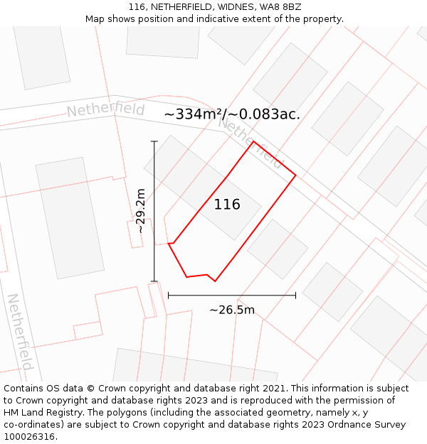 116, NETHERFIELD, WIDNES, WA8 8BZ: Plot and title map
