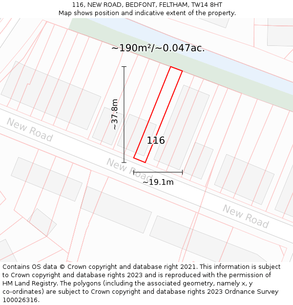 116, NEW ROAD, BEDFONT, FELTHAM, TW14 8HT: Plot and title map