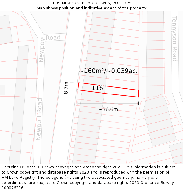 116, NEWPORT ROAD, COWES, PO31 7PS: Plot and title map