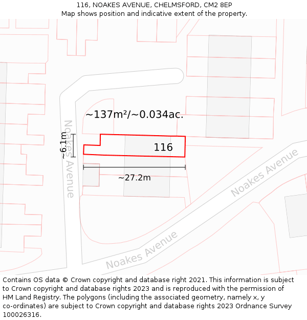 116, NOAKES AVENUE, CHELMSFORD, CM2 8EP: Plot and title map
