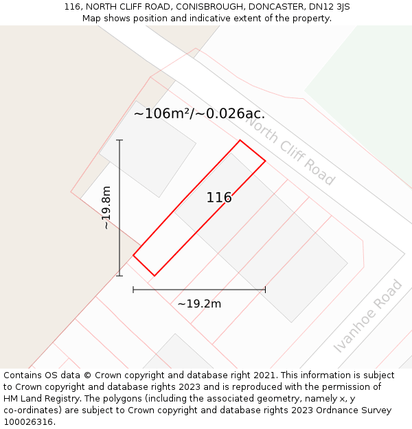 116, NORTH CLIFF ROAD, CONISBROUGH, DONCASTER, DN12 3JS: Plot and title map