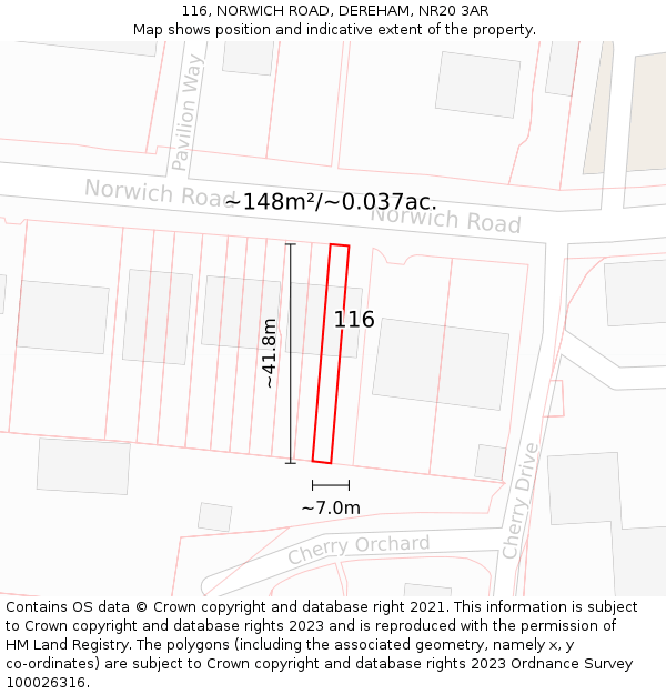 116, NORWICH ROAD, DEREHAM, NR20 3AR: Plot and title map