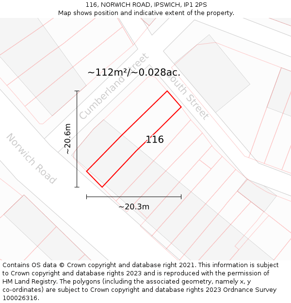 116, NORWICH ROAD, IPSWICH, IP1 2PS: Plot and title map