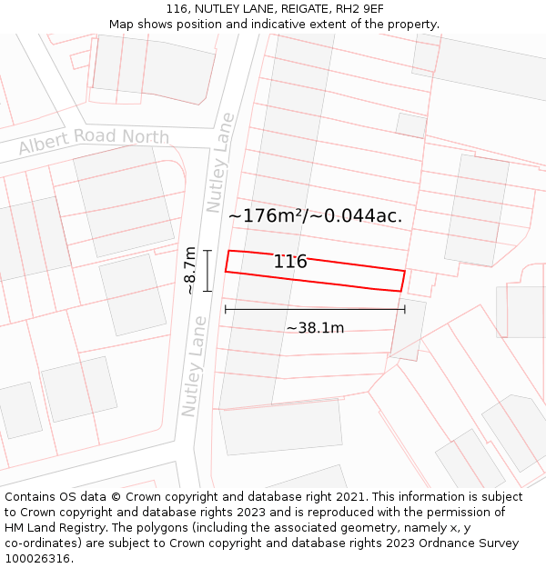 116, NUTLEY LANE, REIGATE, RH2 9EF: Plot and title map