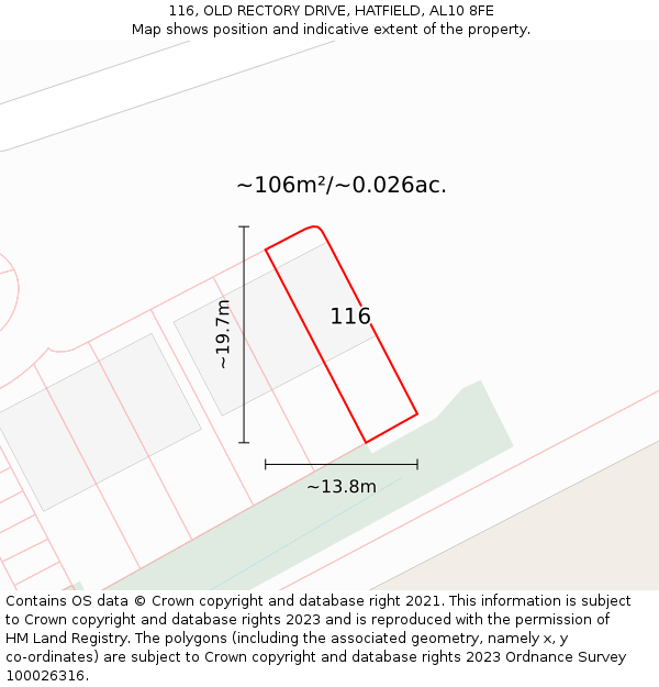 116, OLD RECTORY DRIVE, HATFIELD, AL10 8FE: Plot and title map