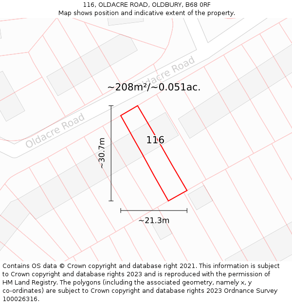 116, OLDACRE ROAD, OLDBURY, B68 0RF: Plot and title map