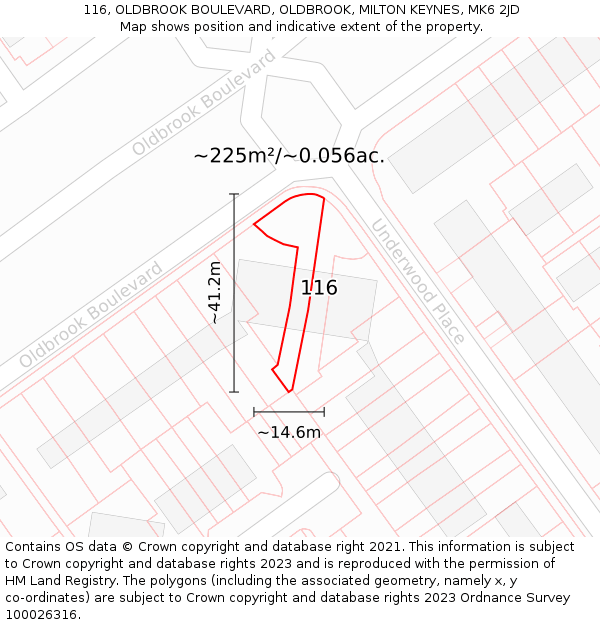 116, OLDBROOK BOULEVARD, OLDBROOK, MILTON KEYNES, MK6 2JD: Plot and title map