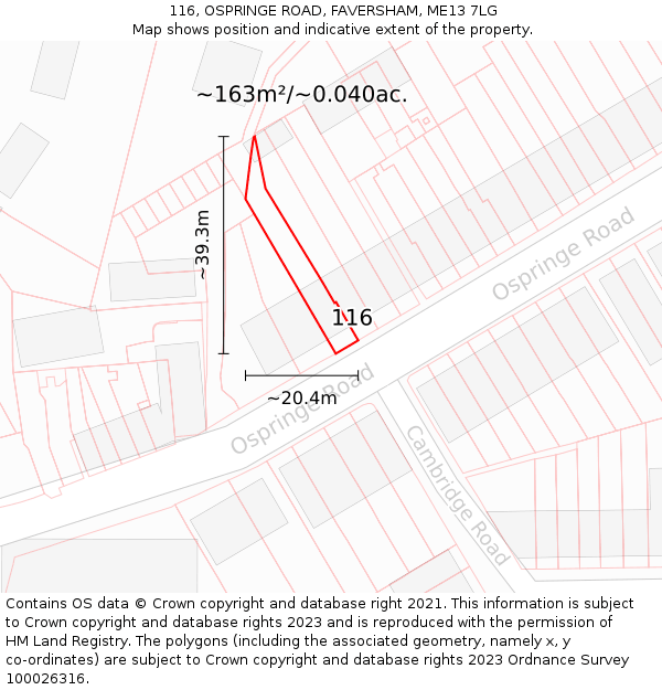 116, OSPRINGE ROAD, FAVERSHAM, ME13 7LG: Plot and title map