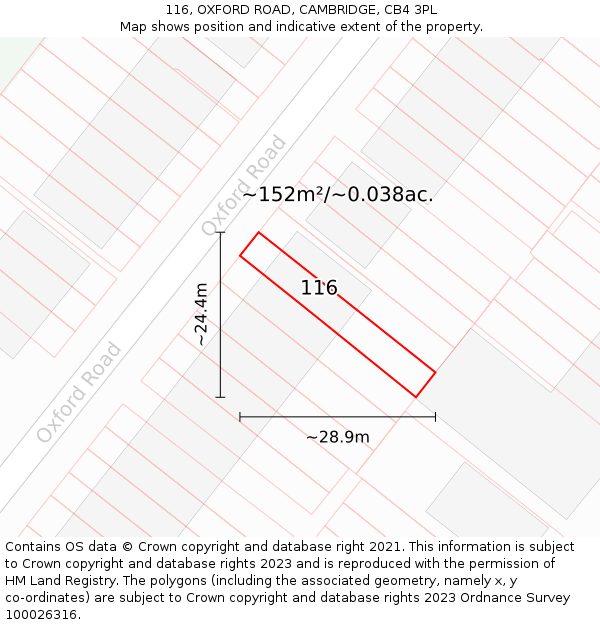 116, OXFORD ROAD, CAMBRIDGE, CB4 3PL: Plot and title map