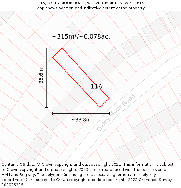 116, OXLEY MOOR ROAD, WOLVERHAMPTON, WV10 6TX: Plot and title map