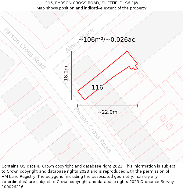 116, PARSON CROSS ROAD, SHEFFIELD, S6 1JW: Plot and title map