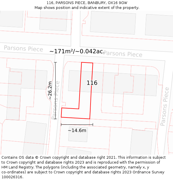 116, PARSONS PIECE, BANBURY, OX16 9GW: Plot and title map