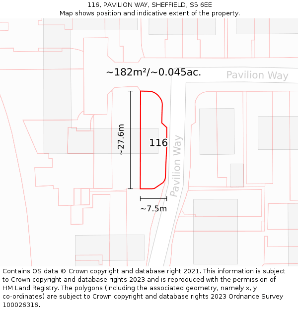 116, PAVILION WAY, SHEFFIELD, S5 6EE: Plot and title map