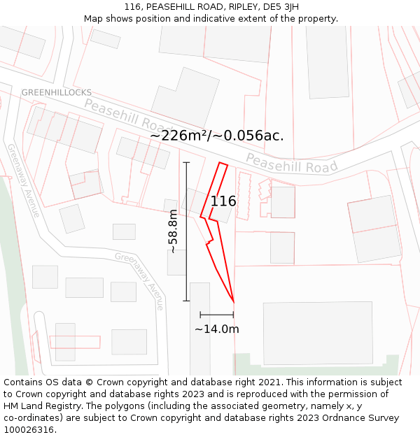 116, PEASEHILL ROAD, RIPLEY, DE5 3JH: Plot and title map