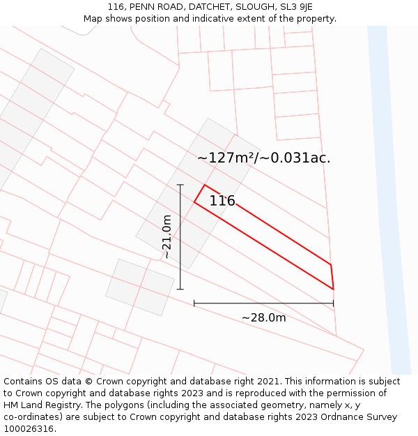116, PENN ROAD, DATCHET, SLOUGH, SL3 9JE: Plot and title map