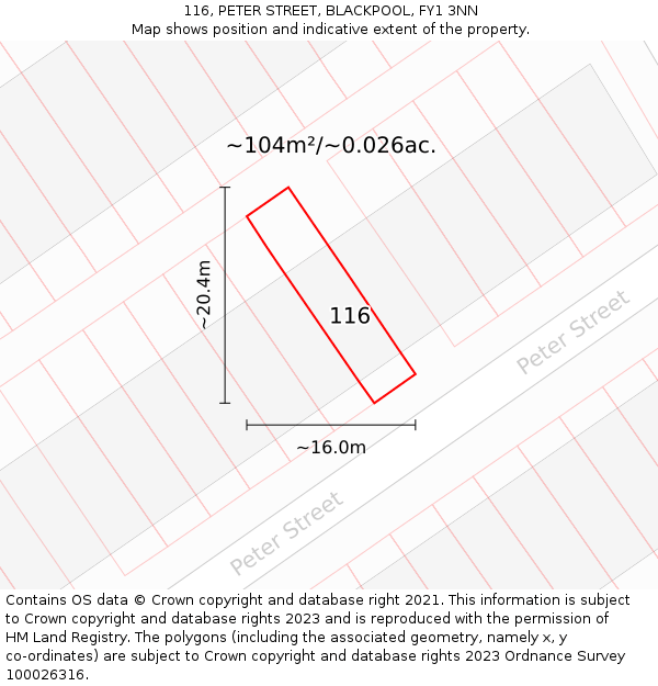 116, PETER STREET, BLACKPOOL, FY1 3NN: Plot and title map