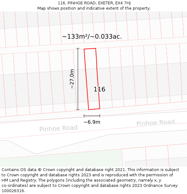116, PINHOE ROAD, EXETER, EX4 7HJ: Plot and title map