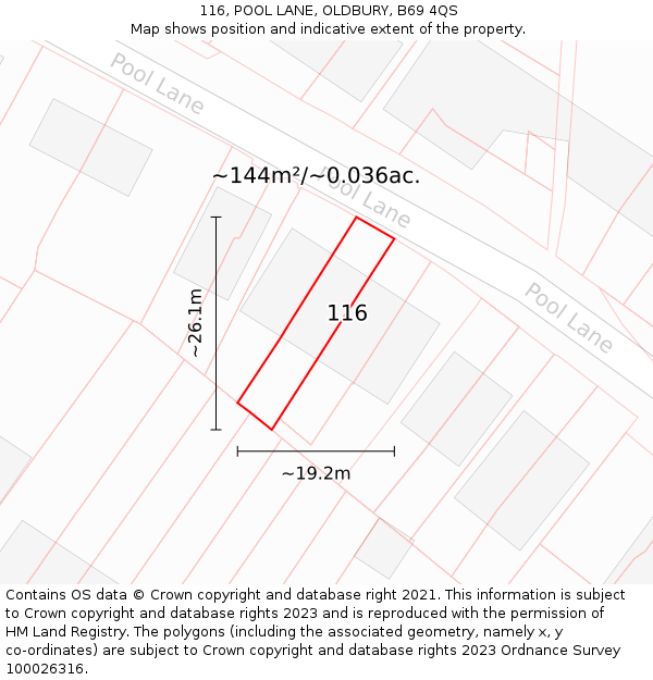 116, POOL LANE, OLDBURY, B69 4QS: Plot and title map