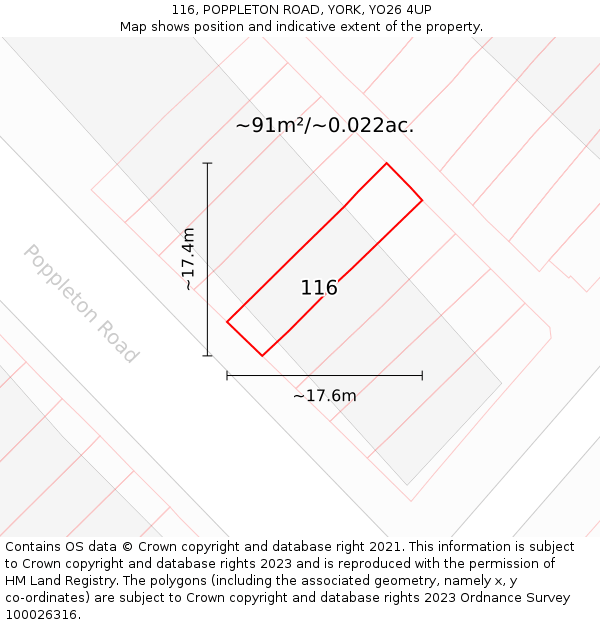 116, POPPLETON ROAD, YORK, YO26 4UP: Plot and title map