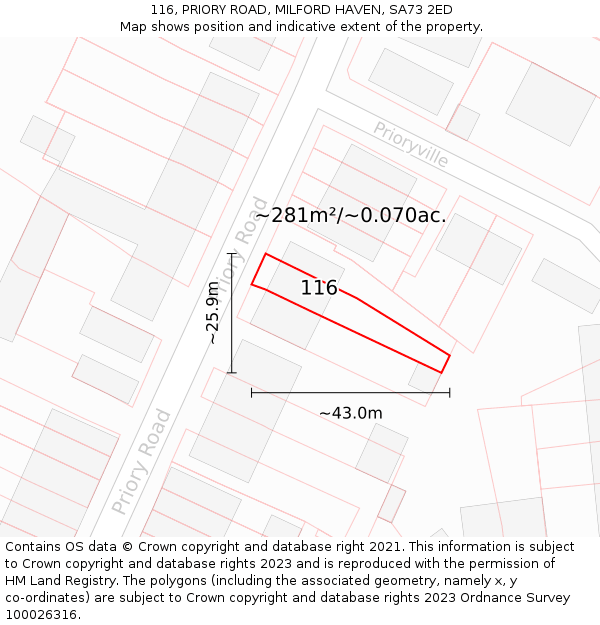 116, PRIORY ROAD, MILFORD HAVEN, SA73 2ED: Plot and title map