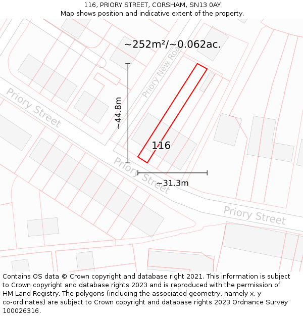 116, PRIORY STREET, CORSHAM, SN13 0AY: Plot and title map