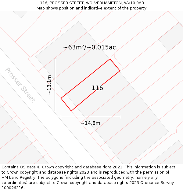116, PROSSER STREET, WOLVERHAMPTON, WV10 9AR: Plot and title map